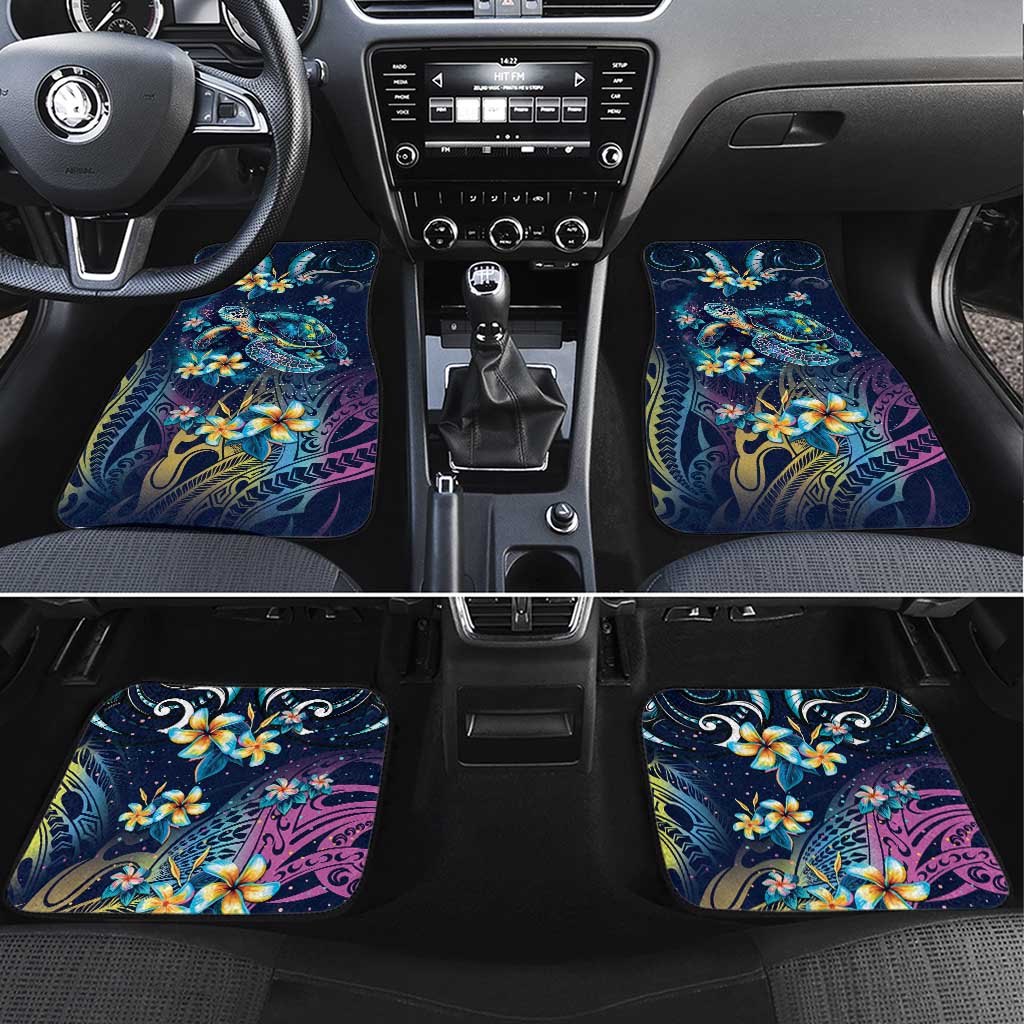 Plumeria Turtles Traditional Tribal Car Mats LT9 Set 4pcs Black - Polynesian Pride