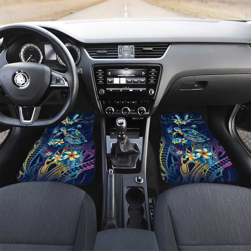 Plumeria Turtles Traditional Tribal Car Mats LT9 Set 2pcs - Front Black - Polynesian Pride