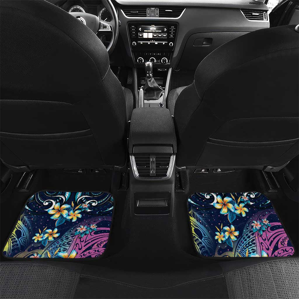Plumeria Turtles Traditional Tribal Car Mats LT9 Set 2pcs - Back Black - Polynesian Pride