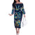 Plumeria Turtles Traditional Tribal Family Matching Off The Shoulder Long Sleeve Dress and Hawaiian Shirt