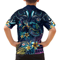 Plumeria Turtles Traditional Tribal Family Matching Off Shoulder Maxi Dress and Hawaiian Shirt