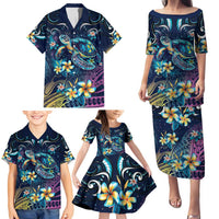 Plumeria Turtles Traditional Tribal Family Matching Puletasi and Hawaiian Shirt