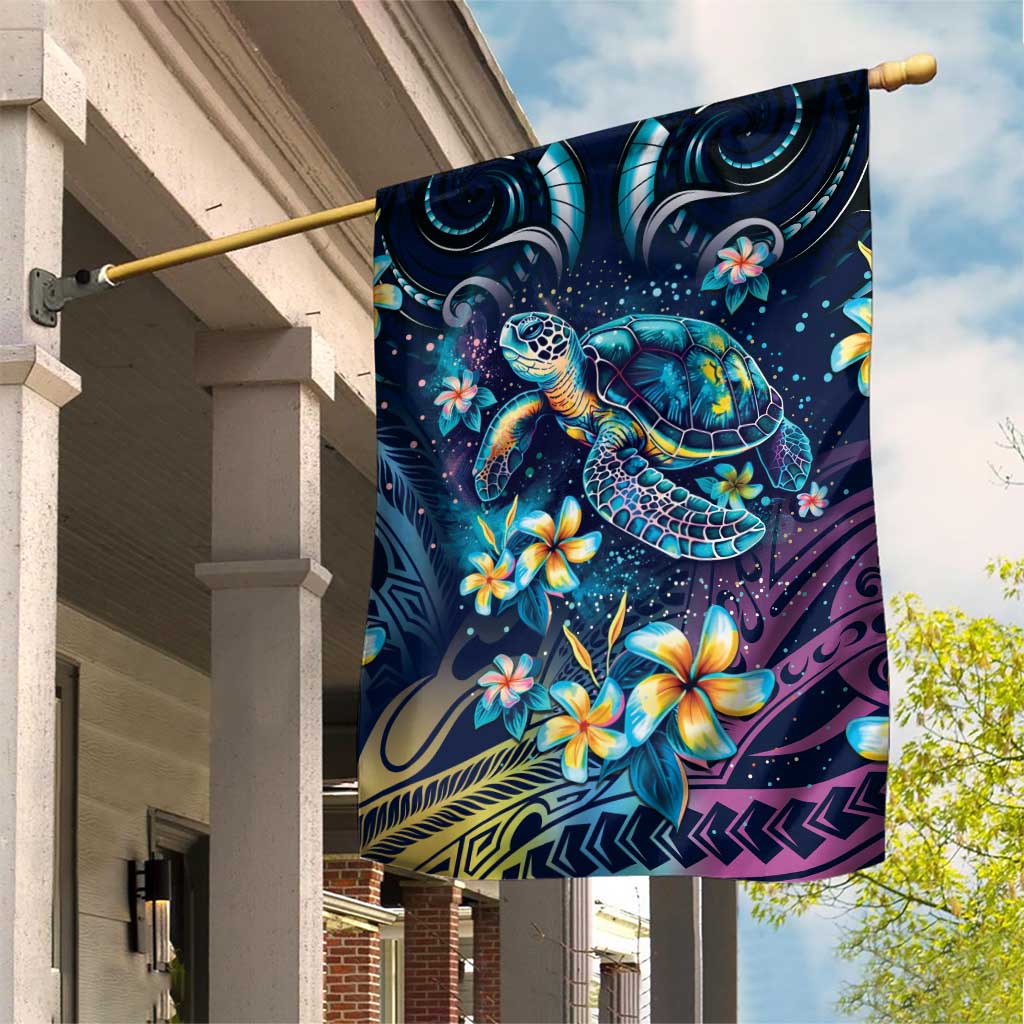 Plumeria Turtles Traditional Tribal Garden Flag LT9 House Flag Black - Polynesian Pride