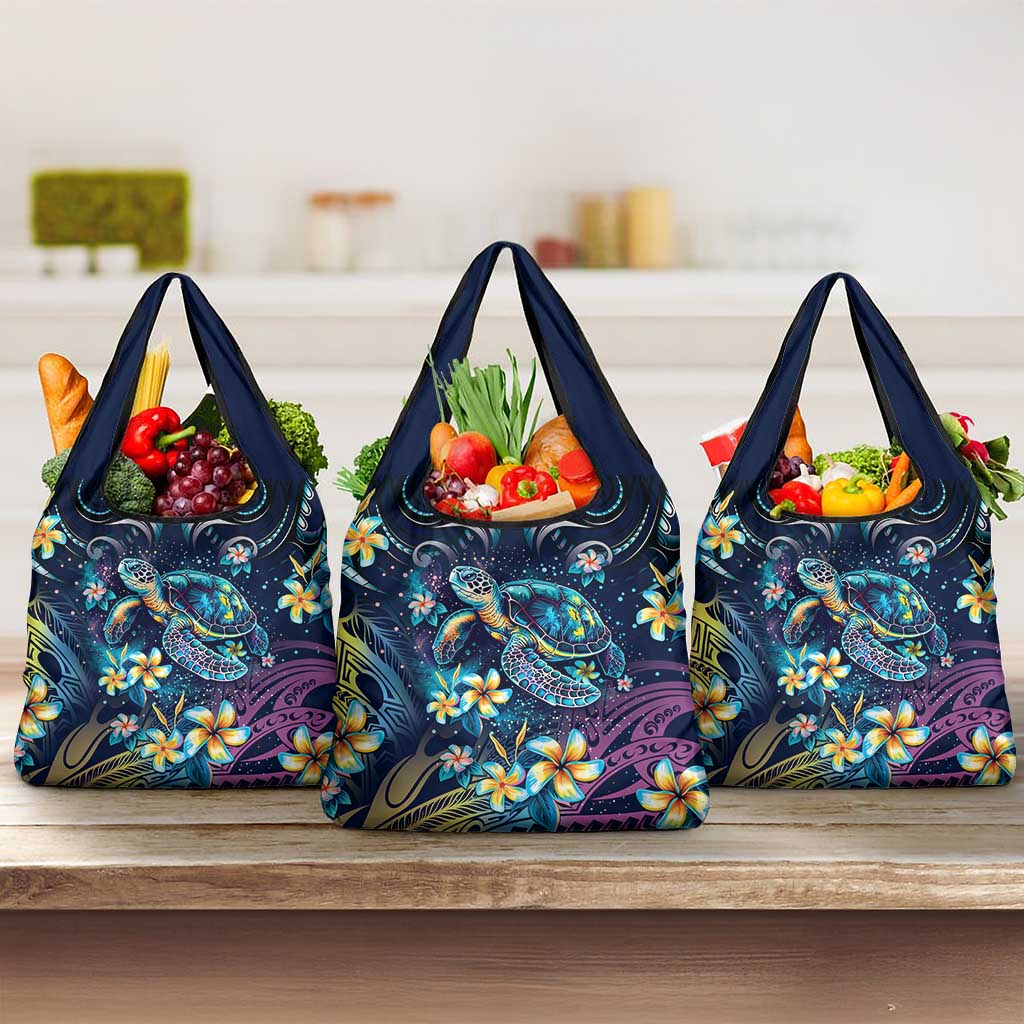 Plumeria Turtles Traditional Tribal Grocery Bag LT9 3-pack One Size Black - Polynesian Pride