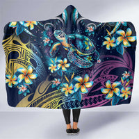 Plumeria Turtles Traditional Tribal Hooded Blanket LT9 One Size Black - Polynesian Pride