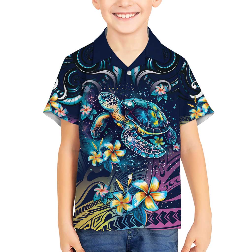 Plumeria Turtles Traditional Tribal Kid Hawaiian Shirt
