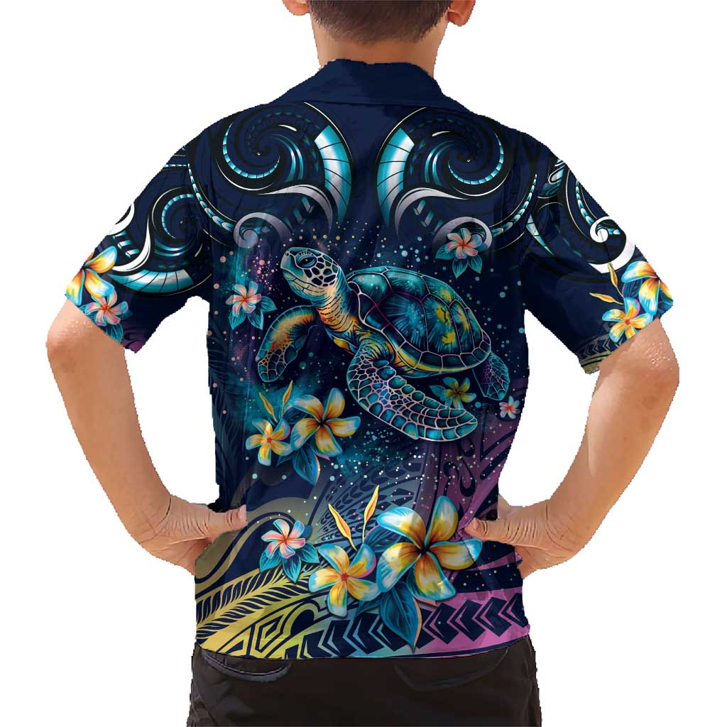 Plumeria Turtles Traditional Tribal Kid Hawaiian Shirt
