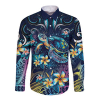 Plumeria Turtles Traditional Tribal Long Sleeve Button Shirt LT9 Unisex Black - Polynesian Pride