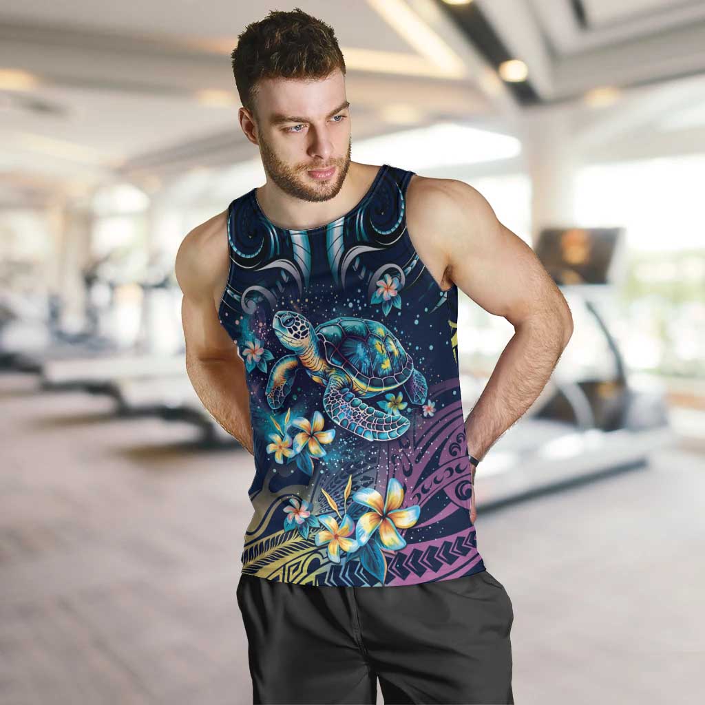 Plumeria Turtles Traditional Tribal Men Tank Top LT9 Black - Polynesian Pride