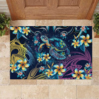 Plumeria Turtles Traditional Tribal Rubber Doormat LT9 Black - Polynesian Pride