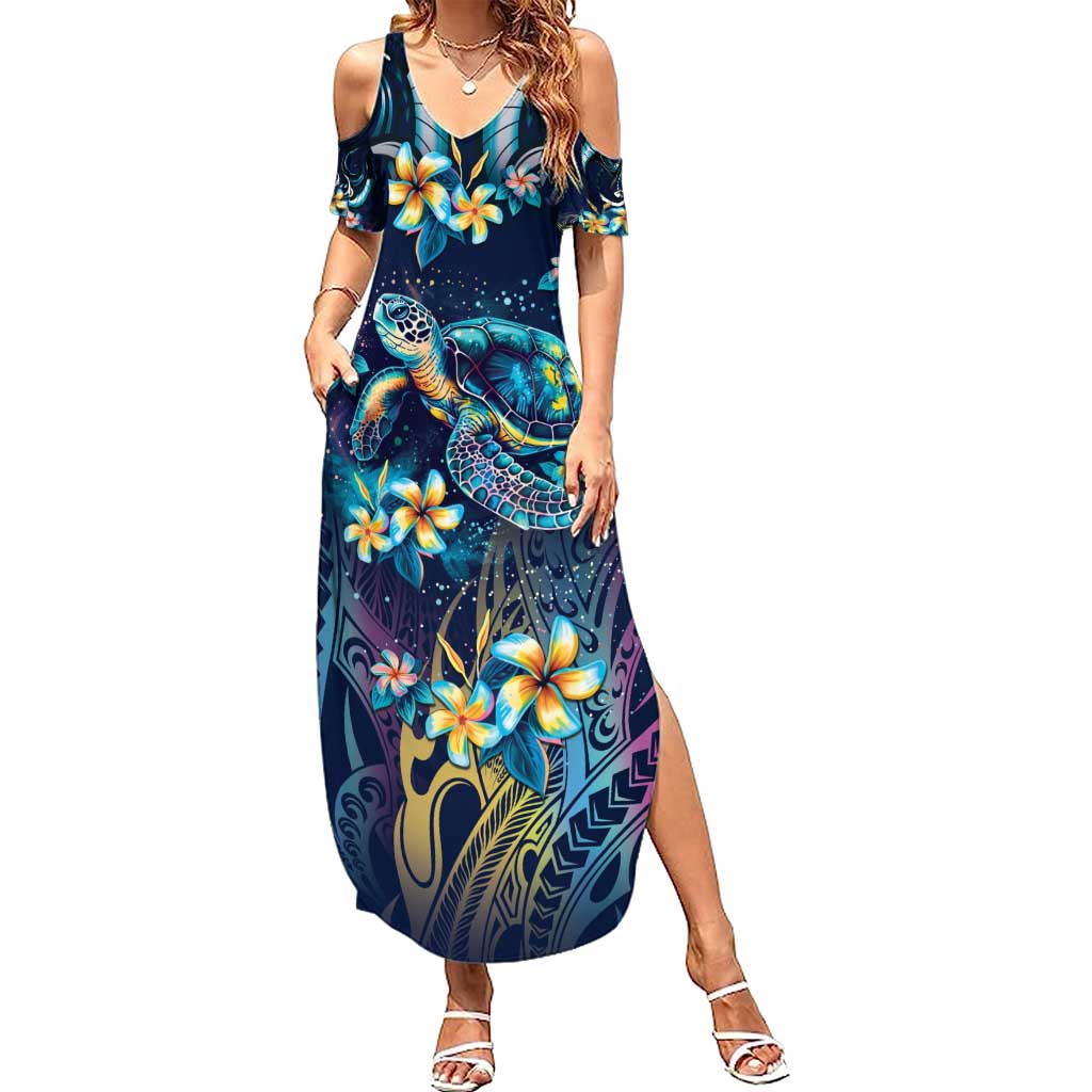Plumeria Turtles Traditional Tribal Summer Maxi Dress LT9 Women Black - Polynesian Pride