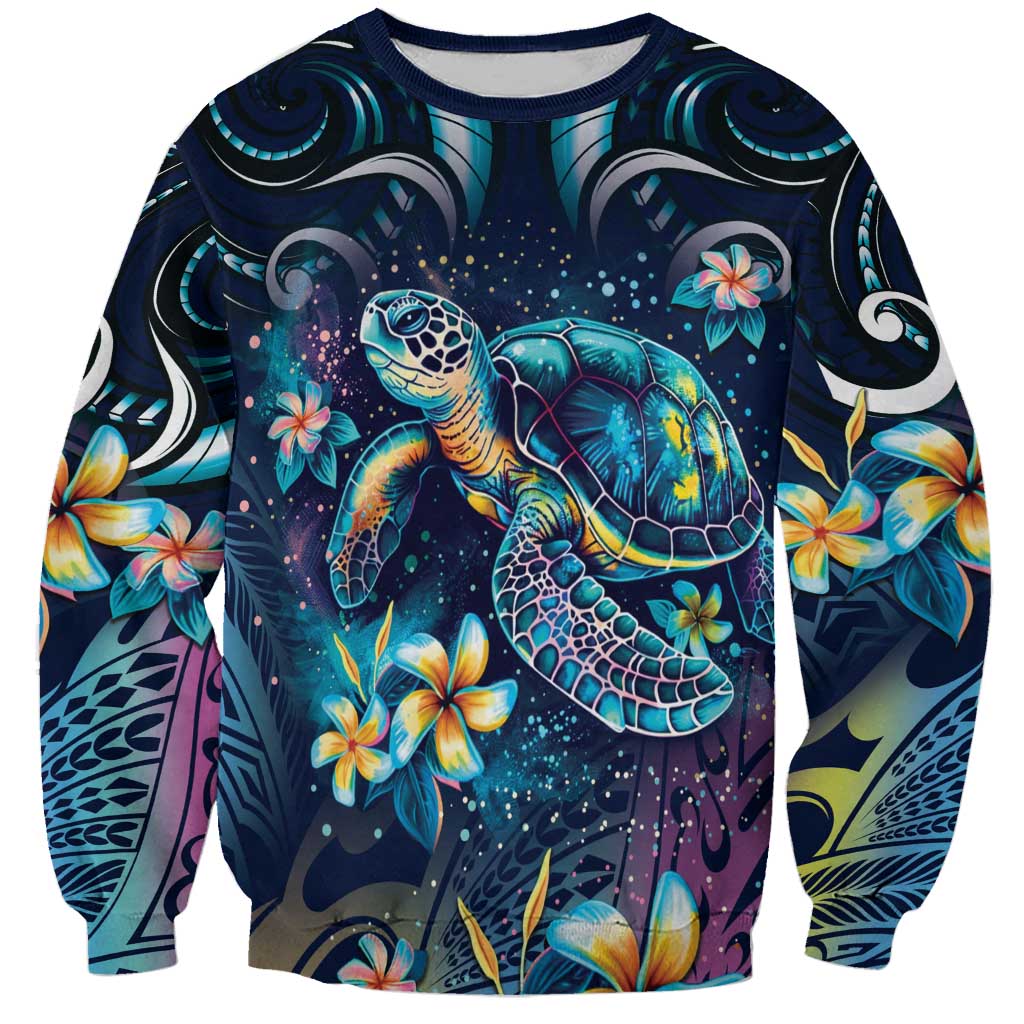 Plumeria Turtles Traditional Tribal Sweatshirt LT9 Unisex Black - Polynesian Pride