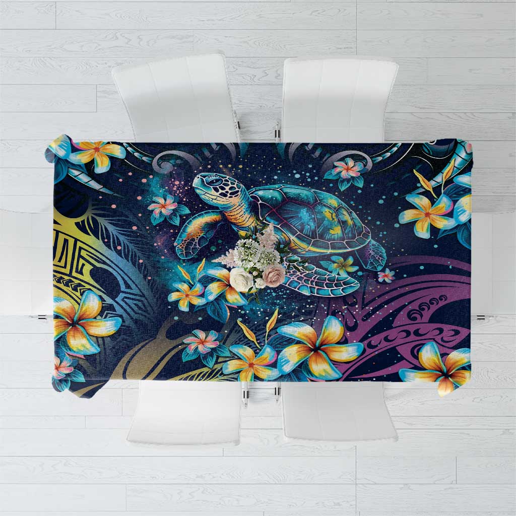 Plumeria Turtles Traditional Tribal Tablecloth LT9 Black - Polynesian Pride