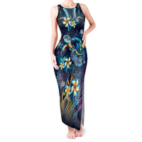 Plumeria Turtles Traditional Tribal Tank Maxi Dress LT9 Women Black - Polynesian Pride