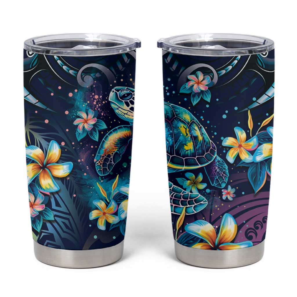 Plumeria Turtles Traditional Tribal Tumbler Cup LT9 Black - Polynesian Pride