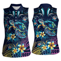 Plumeria Turtles Traditional Tribal Women Sleeveless Polo Shirt