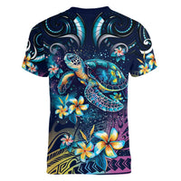 Plumeria Turtles Traditional Tribal Women V-Neck T-Shirt