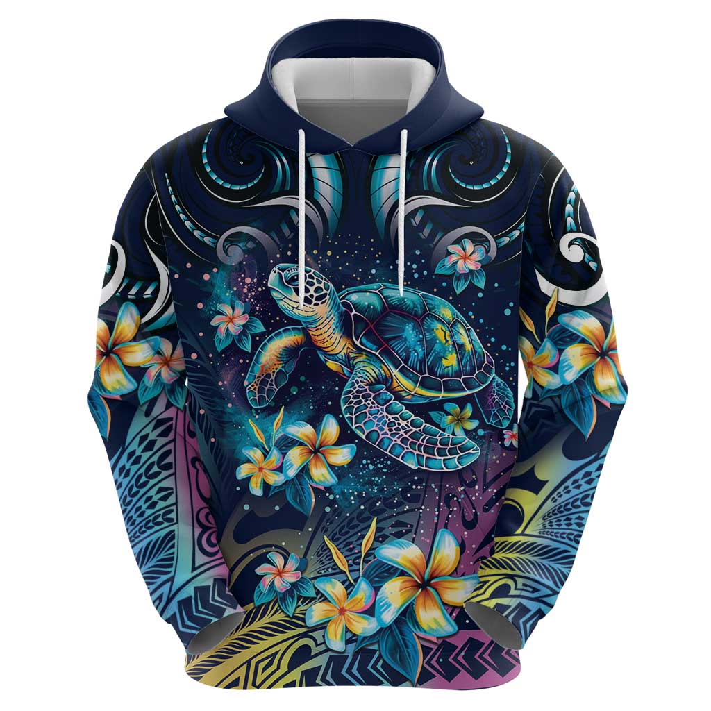 Plumeria Turtles Traditional Tribal Zip Hoodie