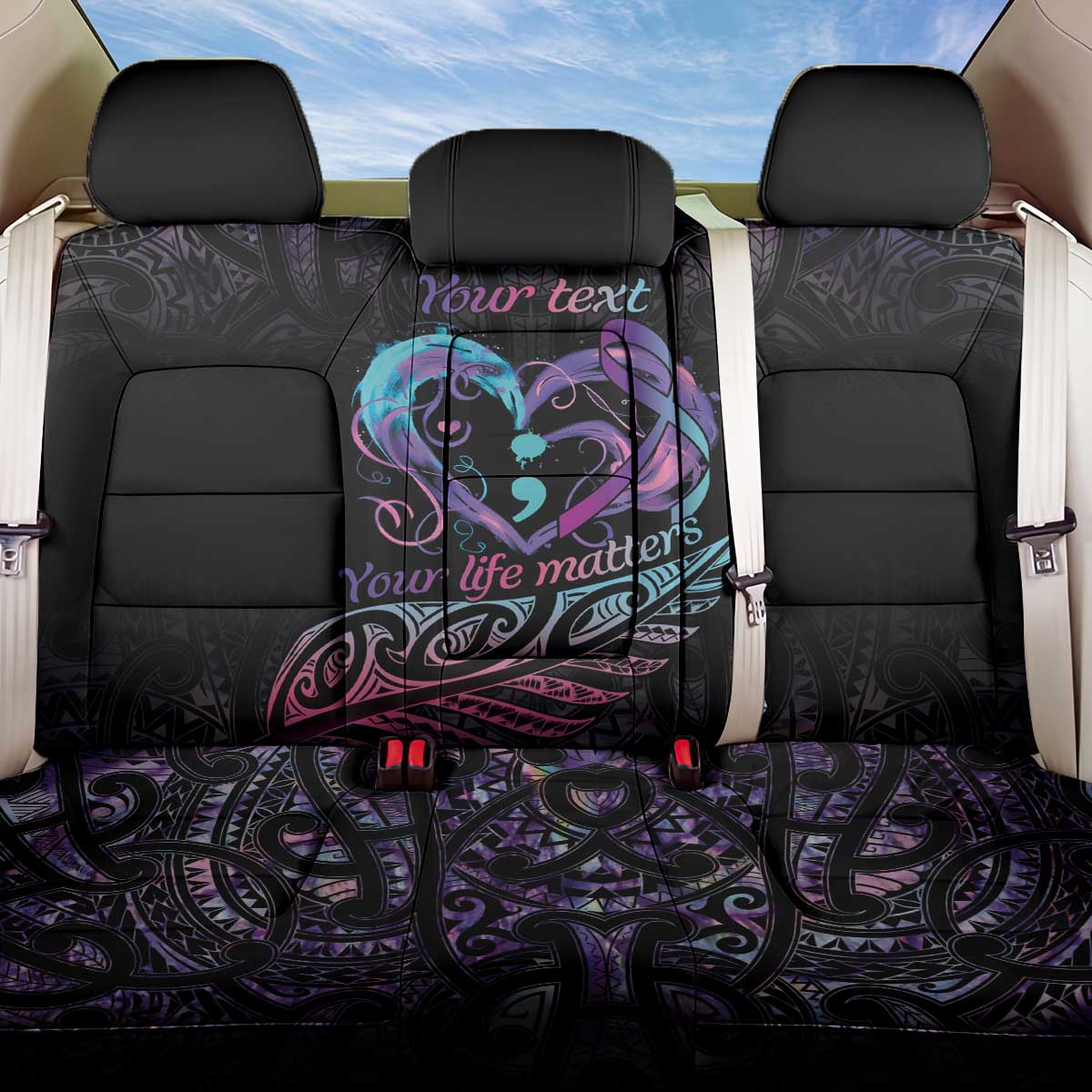 Personalised Your Life Matters Back Car Seat Cover Suicide Prevention Awareness Semicolon Heart