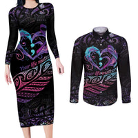 Personalised Your Life Matters Couples Matching Long Sleeve Bodycon Dress and Long Sleeve Button Shirt Suicide Prevention Awareness Semicolon Heart LT9 Black - Polynesian Pride