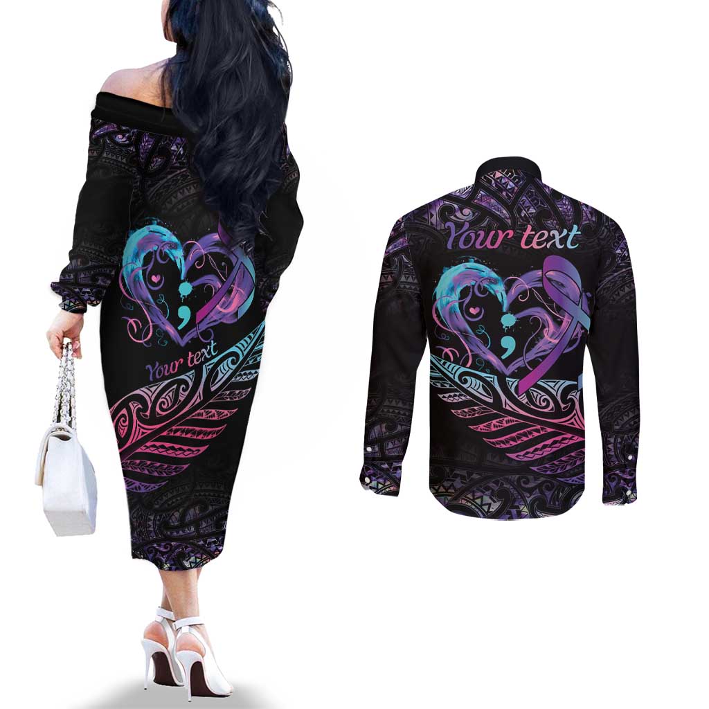 Personalised Your Life Matters Couples Matching Off The Shoulder Long Sleeve Dress and Long Sleeve Button Shirt Suicide Prevention Awareness Semicolon Heart