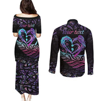 Personalised Your Life Matters Couples Matching Puletasi and Long Sleeve Button Shirt Suicide Prevention Awareness Semicolon Heart LT9 - Polynesian Pride