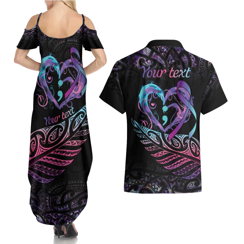 Personalised Your Life Matters Couples Matching Summer Maxi Dress and Hawaiian Shirt Suicide Prevention Awareness Semicolon Heart