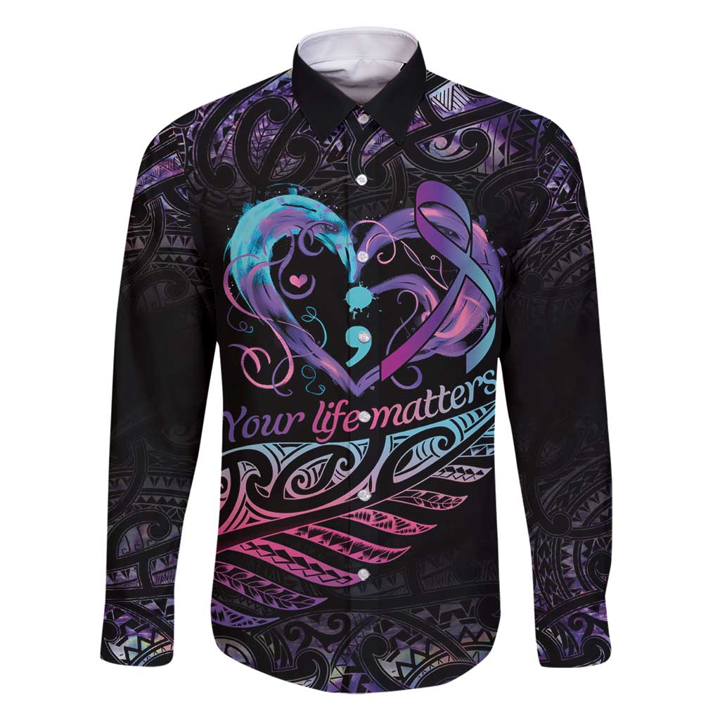 Personalised Your Life Matters Family Matching Long Sleeve Bodycon Dress and Hawaiian Shirt Suicide Prevention Awareness Semicolon Heart