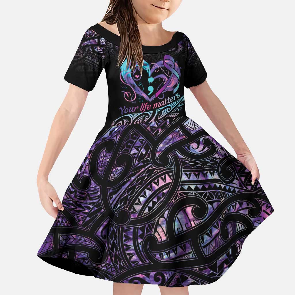 Personalised Your Life Matters Family Matching Mermaid Dress and Hawaiian Shirt Suicide Prevention Awareness Semicolon Heart
