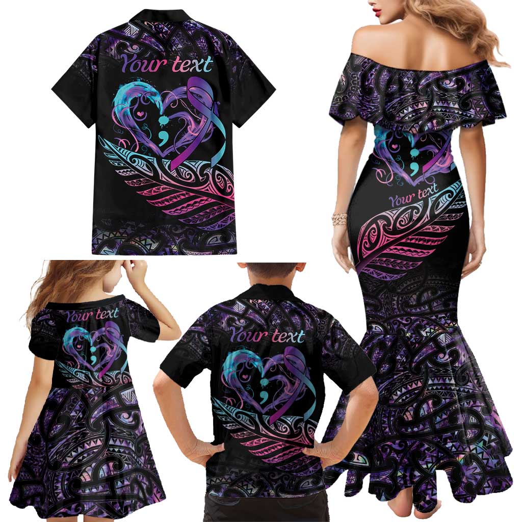 Personalised Your Life Matters Family Matching Mermaid Dress and Hawaiian Shirt Suicide Prevention Awareness Semicolon Heart