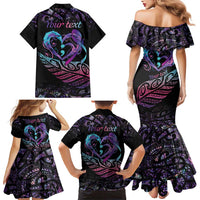 Personalised Your Life Matters Family Matching Mermaid Dress and Hawaiian Shirt Suicide Prevention Awareness Semicolon Heart