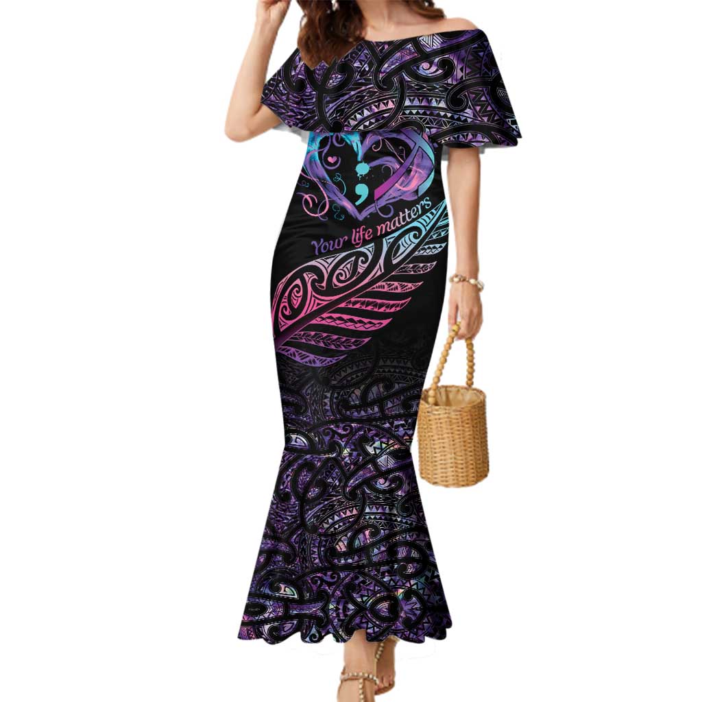 Personalised Your Life Matters Family Matching Mermaid Dress and Hawaiian Shirt Suicide Prevention Awareness Semicolon Heart