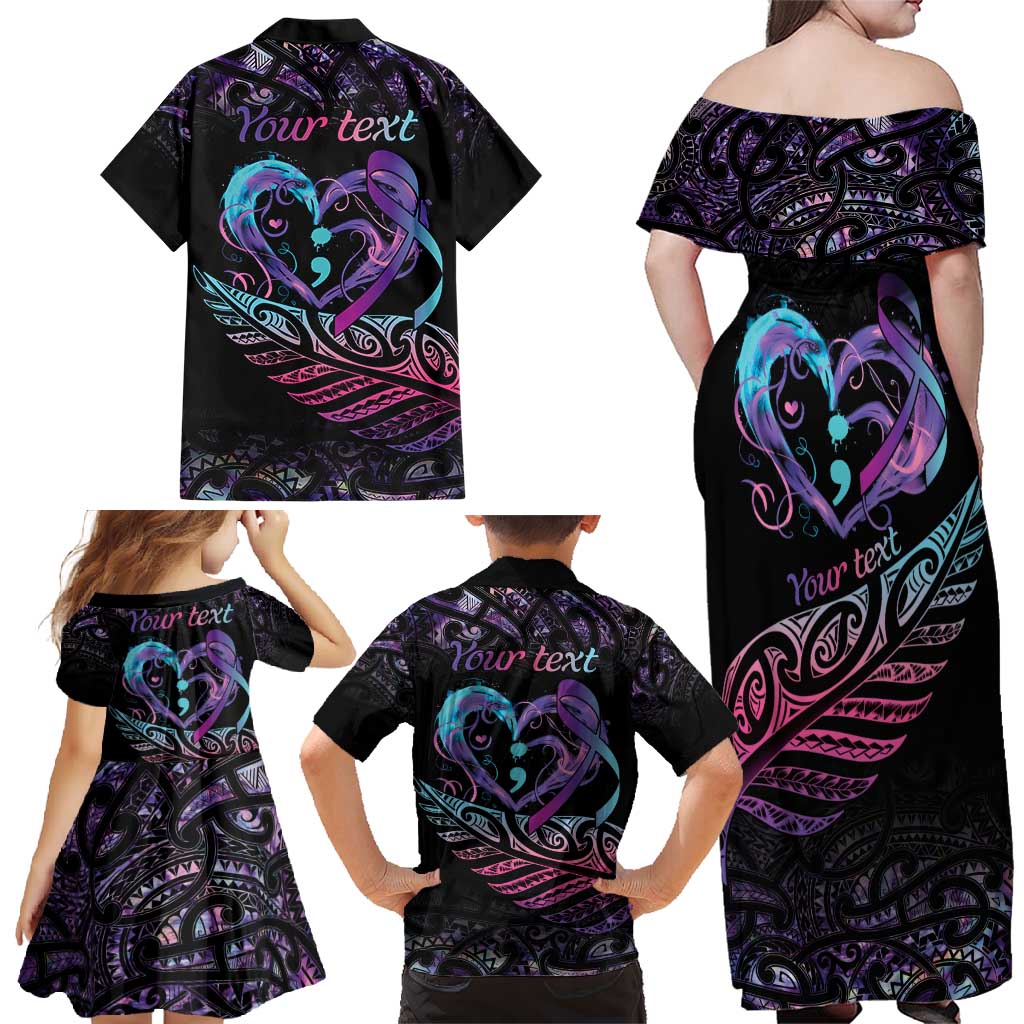 Personalised Your Life Matters Family Matching Off Shoulder Maxi Dress and Hawaiian Shirt Suicide Prevention Awareness Semicolon Heart