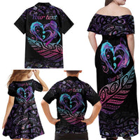 Personalised Your Life Matters Family Matching Off Shoulder Maxi Dress and Hawaiian Shirt Suicide Prevention Awareness Semicolon Heart