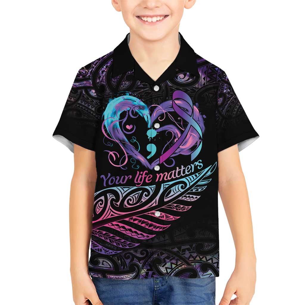 Personalised Your Life Matters Family Matching Off Shoulder Maxi Dress and Hawaiian Shirt Suicide Prevention Awareness Semicolon Heart