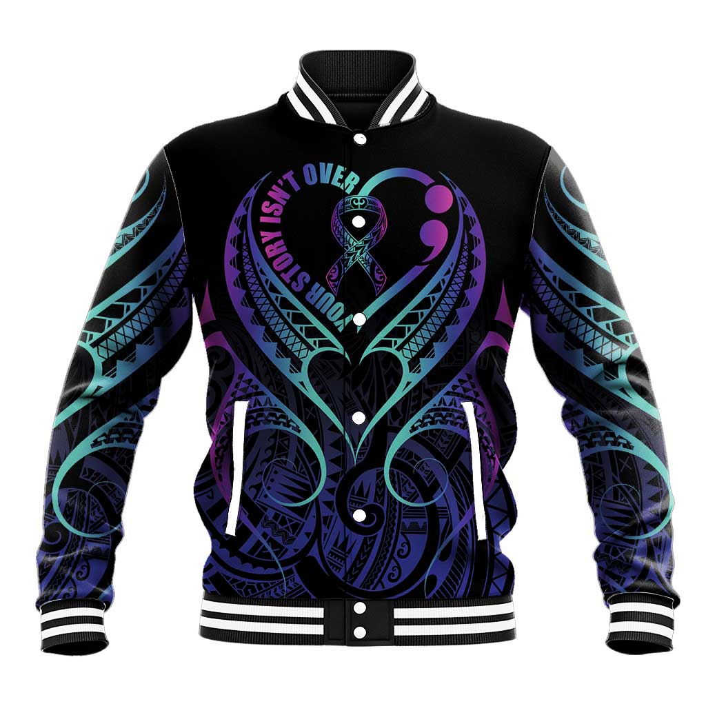 Personalised Your Story Isn't Over Baseball Jacket Suicide Prevention Awareness Semicolon Heart