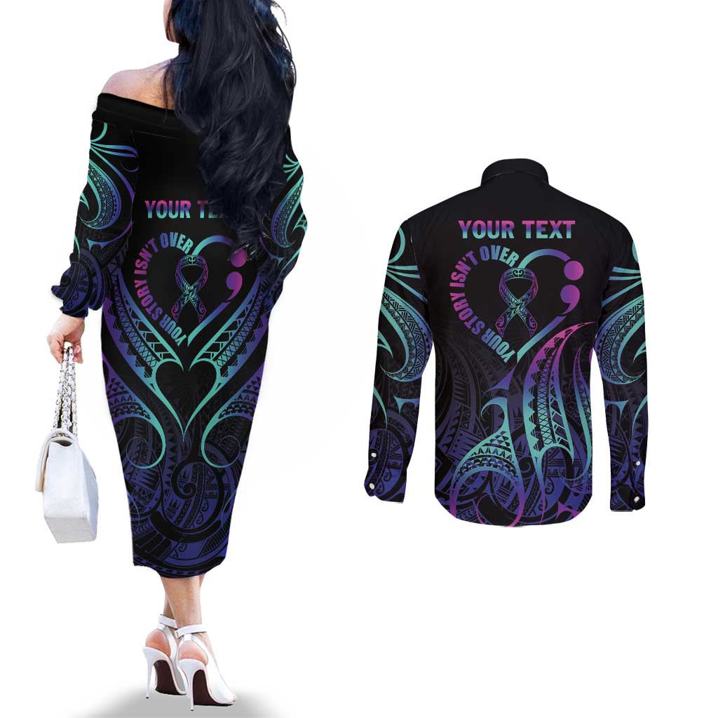 Personalised Your Story Isn't Over Couples Matching Off The Shoulder Long Sleeve Dress and Long Sleeve Button Shirt Suicide Prevention Awareness Semicolon Heart