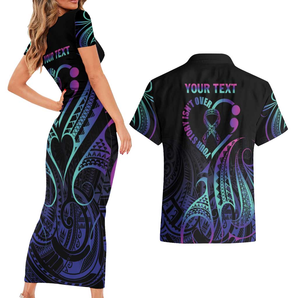 Personalised Your Story Isn't Over Couples Matching Short Sleeve Bodycon Dress and Hawaiian Shirt Suicide Prevention Awareness Semicolon Heart