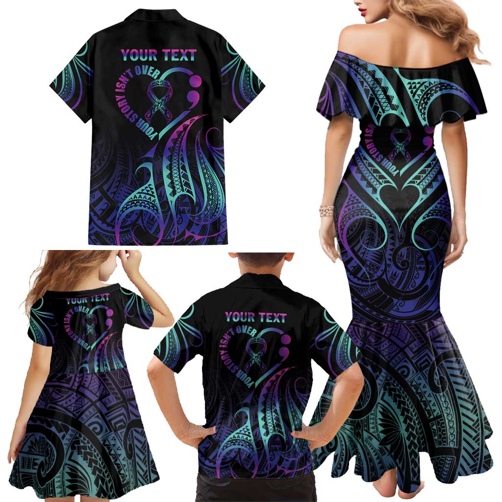 Personalised Your Story Isn't Over Family Matching Mermaid Dress and Hawaiian Shirt Suicide Prevention Awareness Semicolon Heart