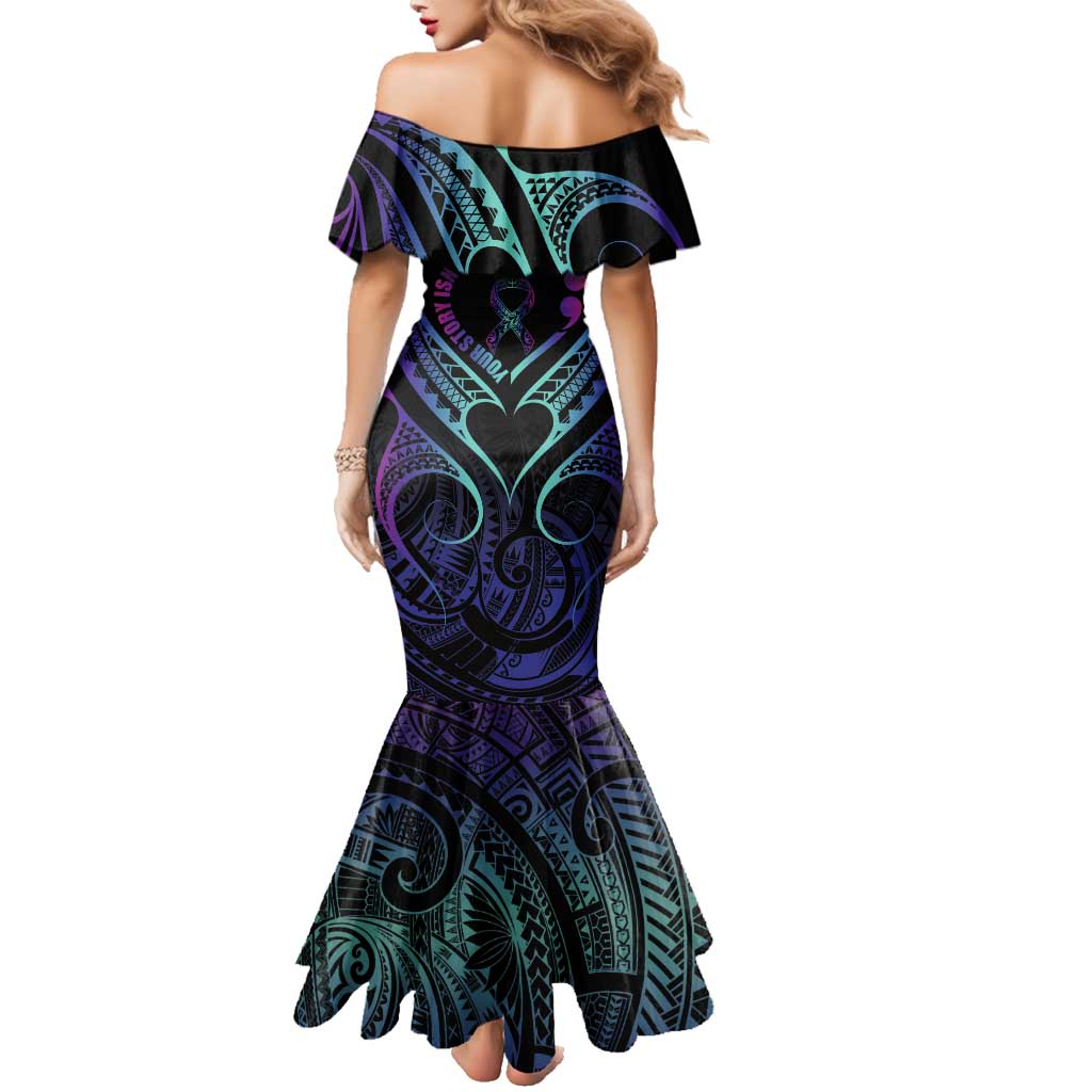 Personalised Your Story Isn't Over Family Matching Mermaid Dress and Hawaiian Shirt Suicide Prevention Awareness Semicolon Heart