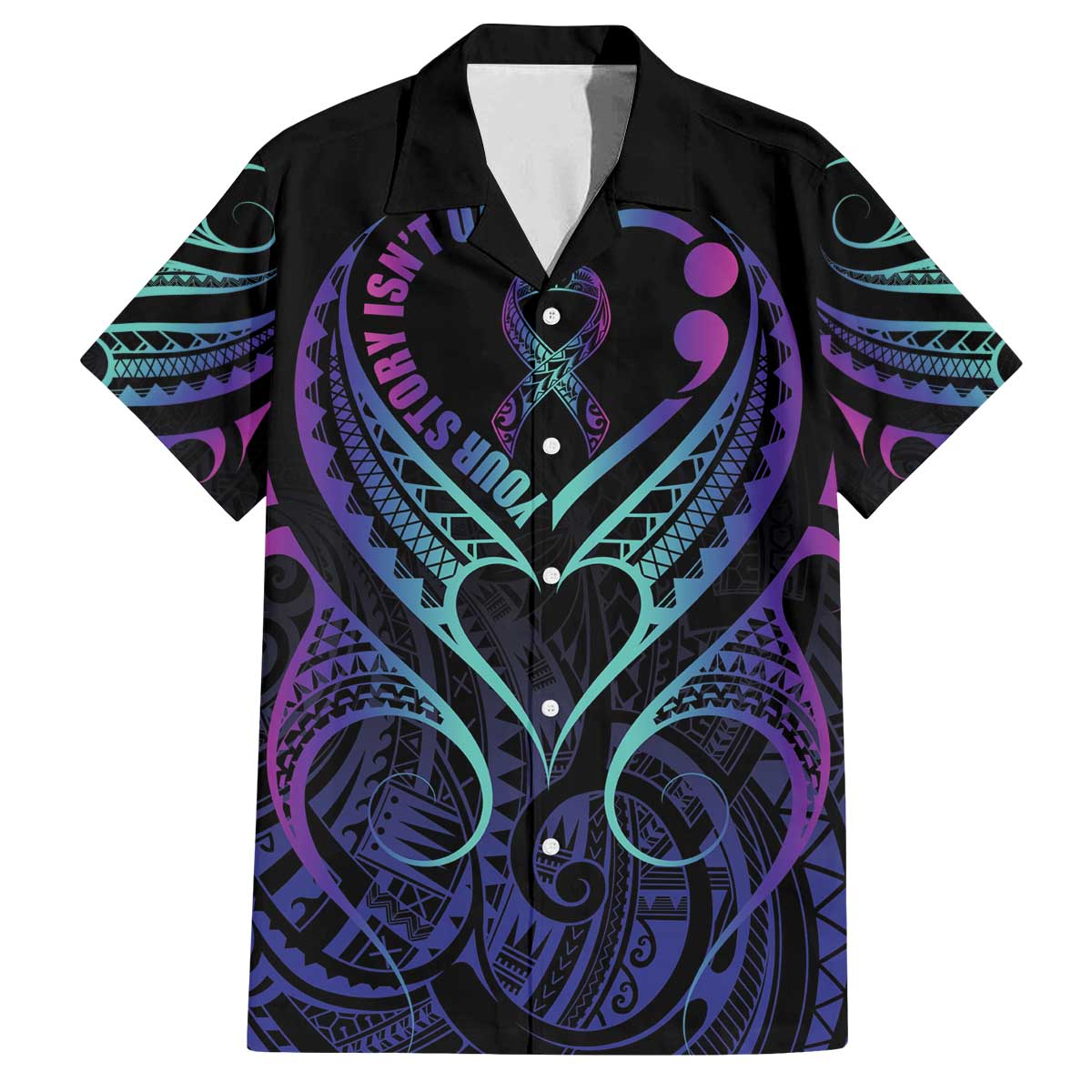 Personalised Your Story Isn't Over Family Matching Off The Shoulder Long Sleeve Dress and Hawaiian Shirt Suicide Prevention Awareness Semicolon Heart