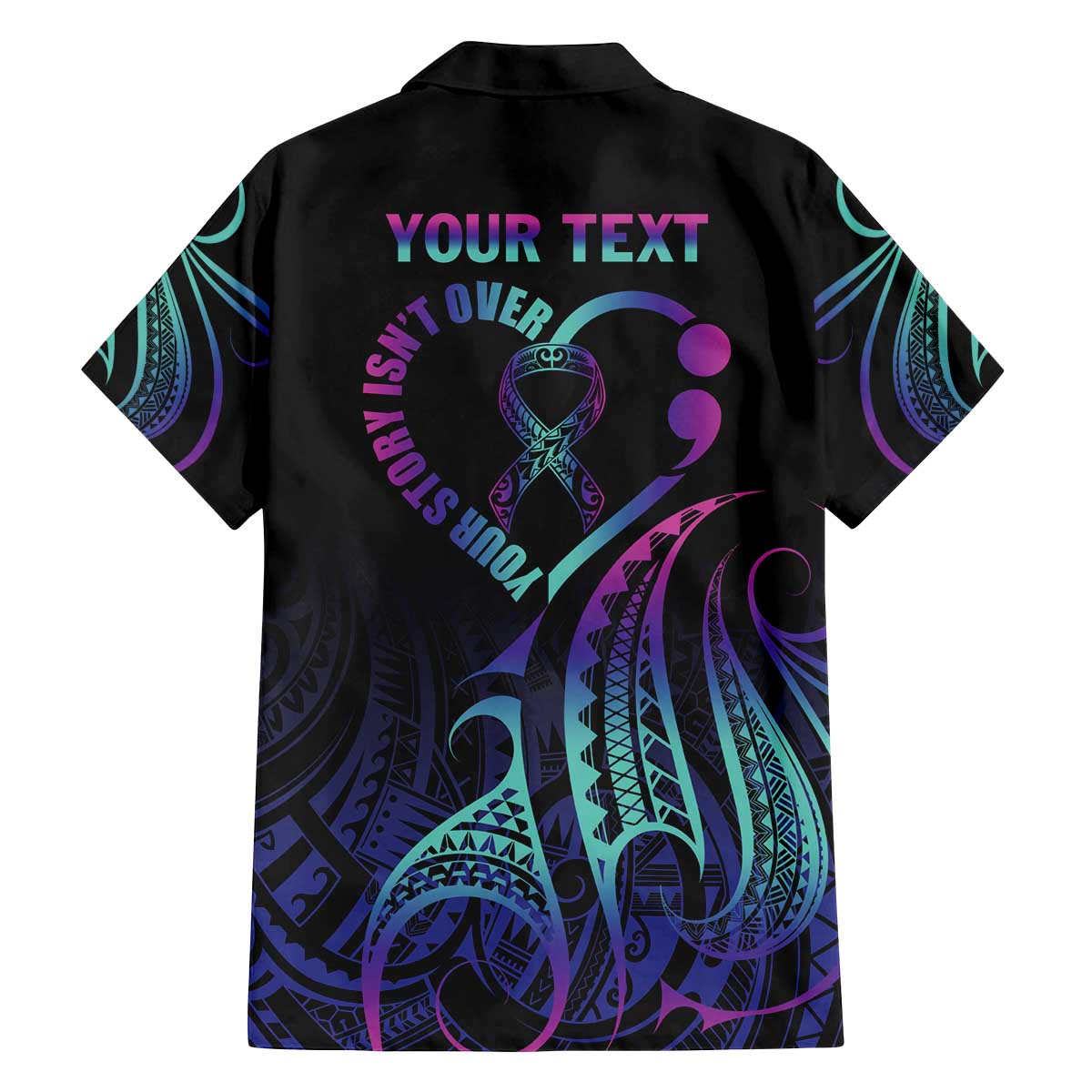 Personalised Your Story Isn't Over Family Matching Off Shoulder Short Dress and Hawaiian Shirt Suicide Prevention Awareness Semicolon Heart
