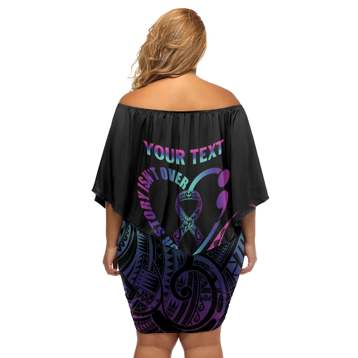 Personalised Your Story Isn't Over Family Matching Off Shoulder Short Dress and Hawaiian Shirt Suicide Prevention Awareness Semicolon Heart