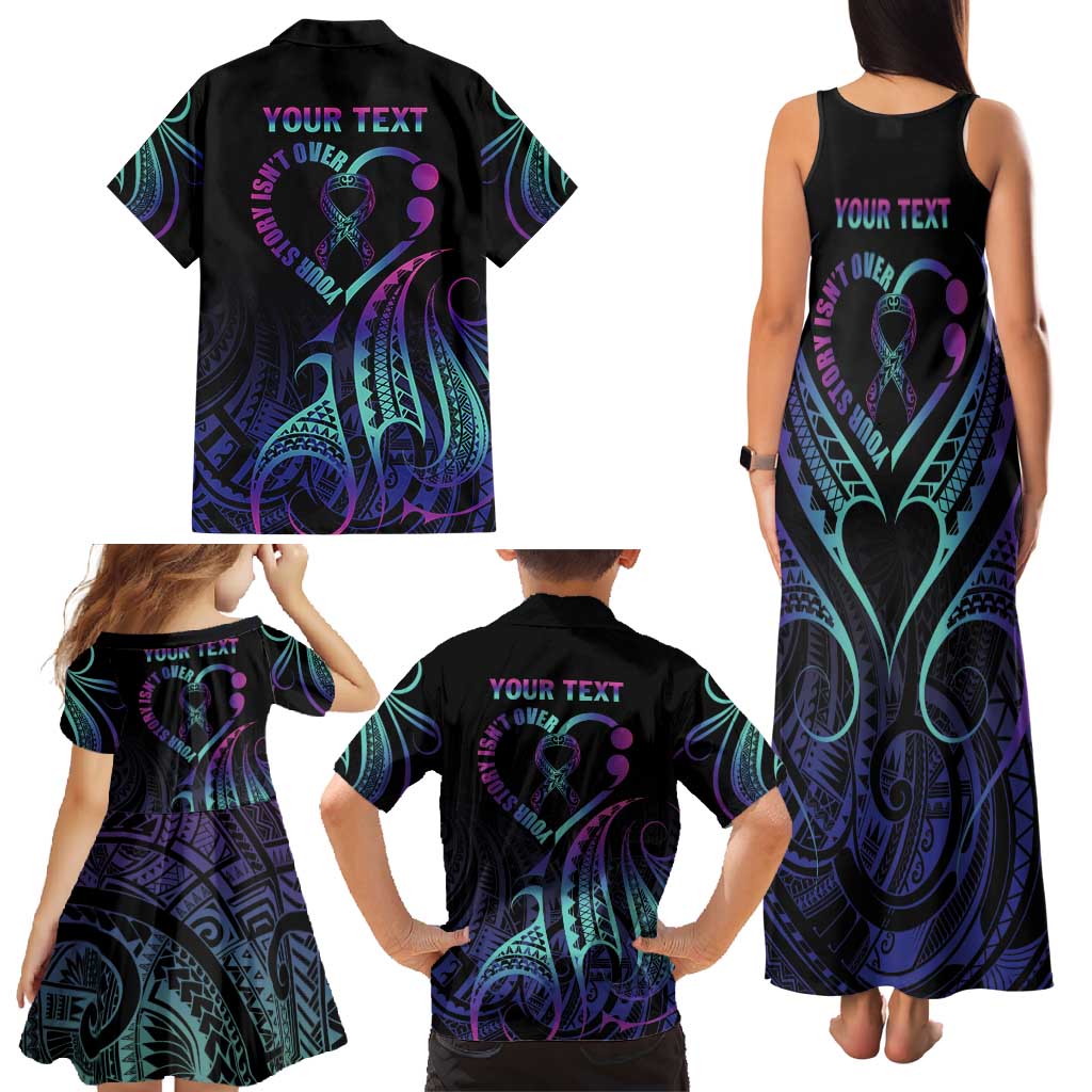 Personalised Your Story Isn't Over Family Matching Tank Maxi Dress and Hawaiian Shirt Suicide Prevention Awareness Semicolon Heart