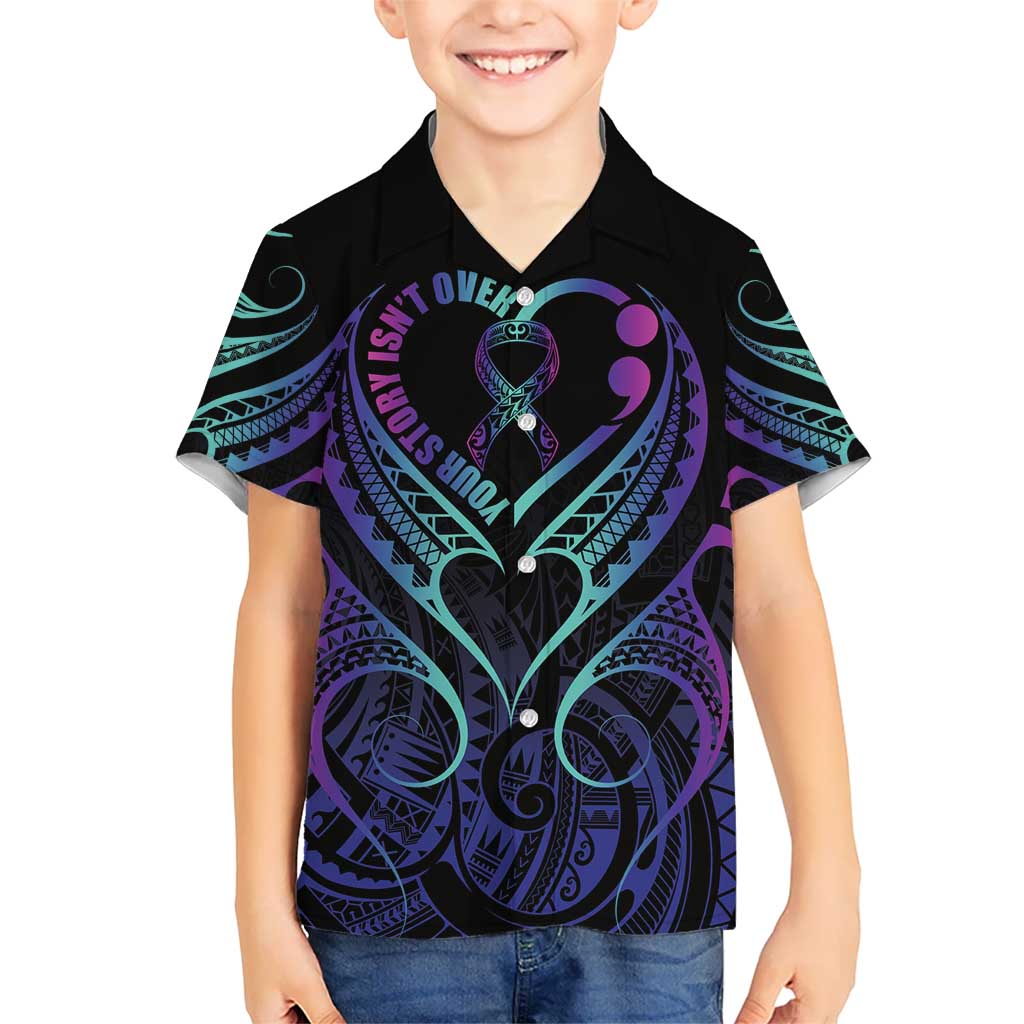 Personalised Your Story Isn't Over Kid Hawaiian Shirt Suicide Prevention Awareness Semicolon Heart