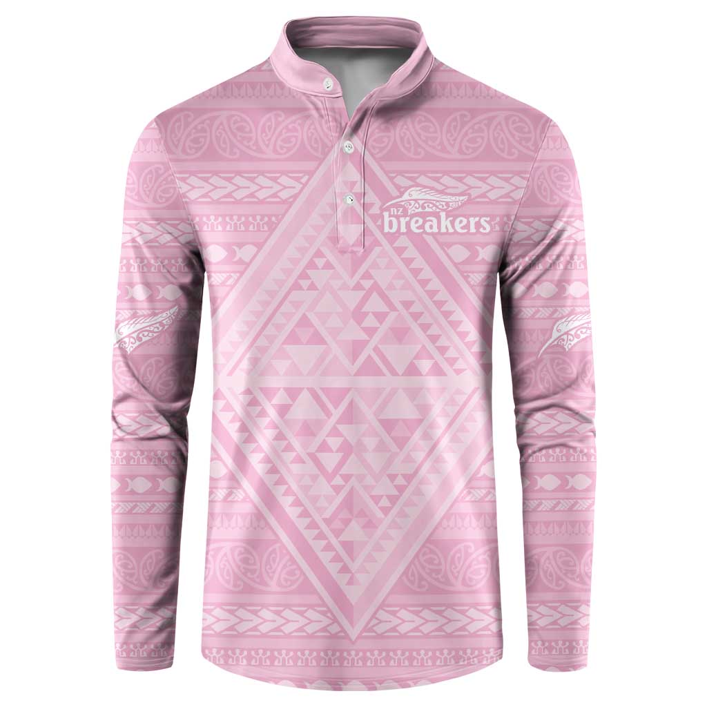Custom New Zealand Basketball Indigenous Button Sweatshirt LT9 Pink - Polynesian Pride