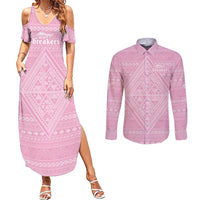Custom New Zealand Basketball Indigenous Couples Matching Summer Maxi Dress and Long Sleeve Button Shirt LT9 Pink - Polynesian Pride