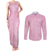 Custom New Zealand Basketball Indigenous Couples Matching Tank Maxi Dress and Long Sleeve Button Shirt LT9 Pink - Polynesian Pride