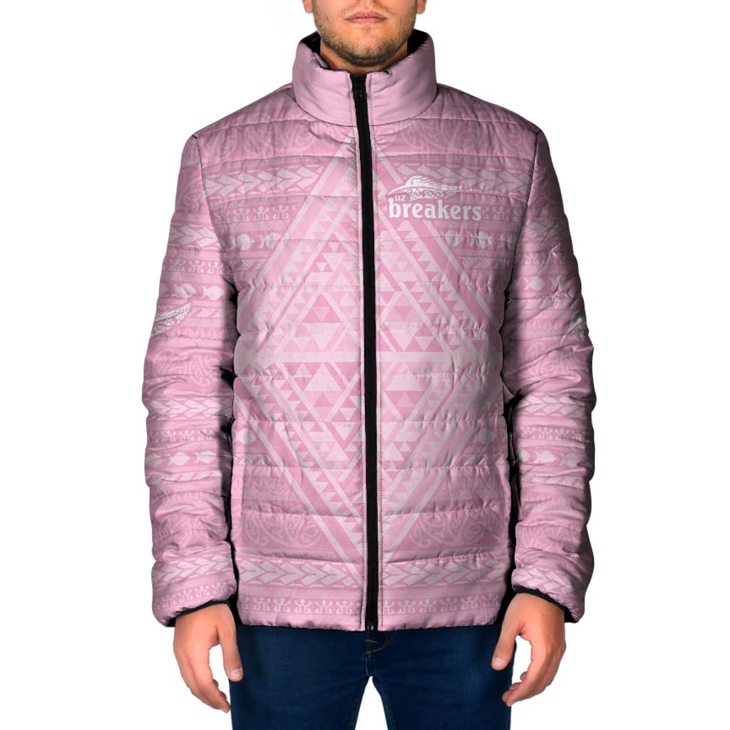 Custom New Zealand Basketball Indigenous Padded Jacket LT9 Pink - Polynesian Pride