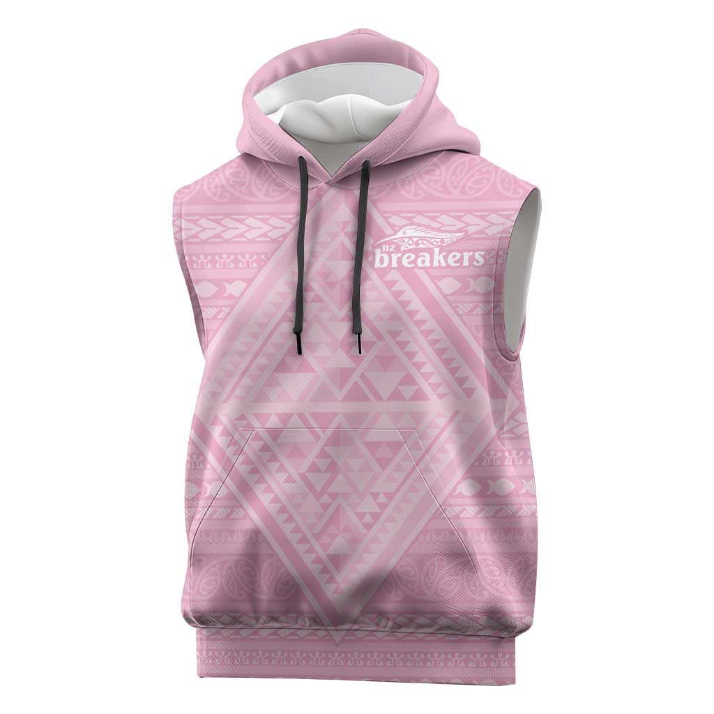 Custom New Zealand Basketball Indigenous Sleeveless Hoodie LT9 Pink - Polynesian Pride